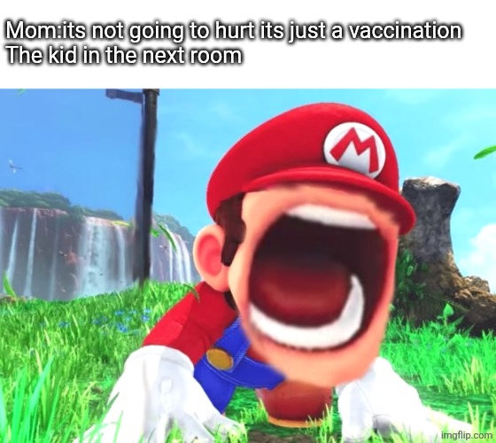 Mario screaming | Mom:its not going to hurt its just a vaccination
The kid in the next room | image tagged in mario screaming | made w/ Imgflip meme maker