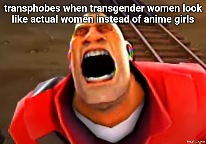 Despair soldier | transphobes when transgender women look
like actual women instead of anime girls | image tagged in despair soldier | made w/ Imgflip meme maker