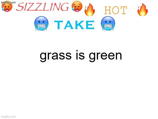 sizzling hot take | grass is green | image tagged in sizzling hot take | made w/ Imgflip meme maker