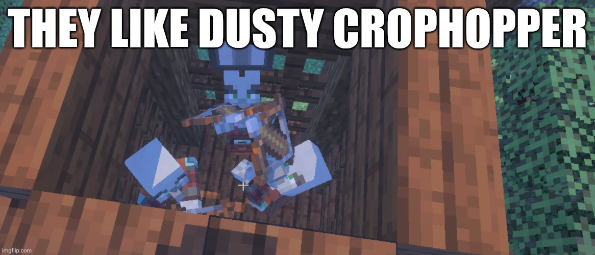 Two Illager Captains At Pillager Outpost | THEY LIKE DUSTY CROPHOPPER | image tagged in two illager captains at pillager outpost | made w/ Imgflip meme maker