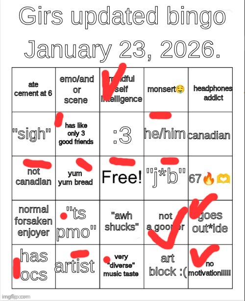 ok | image tagged in girs upd bingo | made w/ Imgflip meme maker