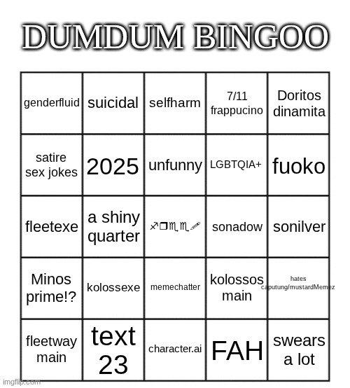 bingo of dumness Blank Meme Template