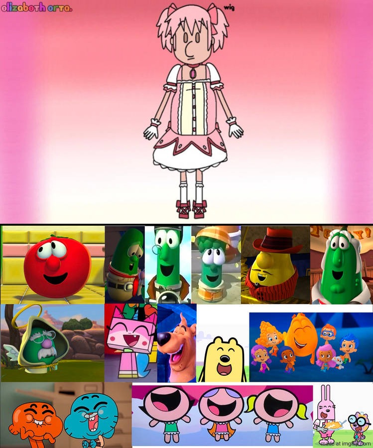 Toon Friends laughing at madoka Doug | image tagged in toon friends laughing at what,deviantart,crossover,puella magi madoka magica,veggietales,nickelodeon | made w/ Imgflip meme maker