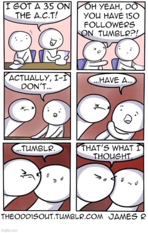 The Odd 1s Out | image tagged in comics,the odd 1s out,act,score,tumblr,followers | made w/ Imgflip meme maker