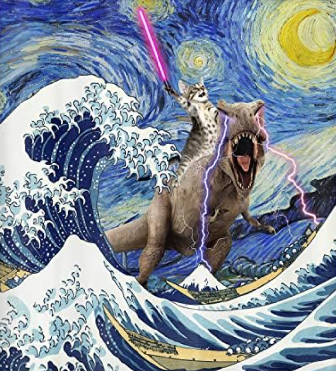 Cat rides t-rex Blank Meme Template