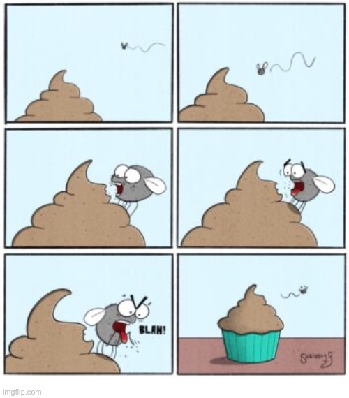 The discovery | image tagged in comics,scribbly g,fly,pile,disgusted,cupcake | made w/ Imgflip meme maker