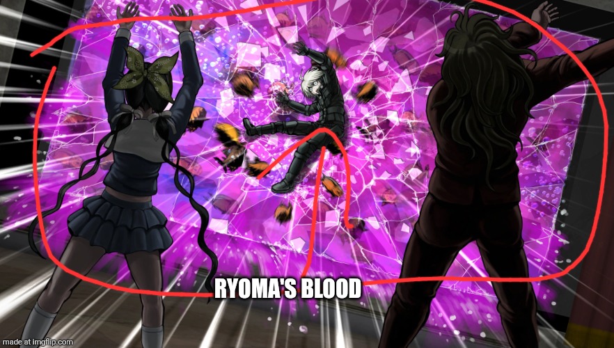 Gonta and Tenko throw K1-bo at glass | RYOMA'S BLOOD | image tagged in gonta and tenko throw k1-bo at glass | made w/ Imgflip meme maker