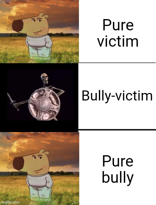 blank 3 panel | Pure victim; Bully-victim; Pure bully | image tagged in blank 3 panel | made w/ Imgflip meme maker