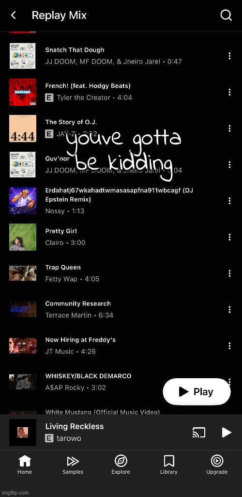 i listen to this song too much | youve gotta be kidding | made w/ Imgflip meme maker