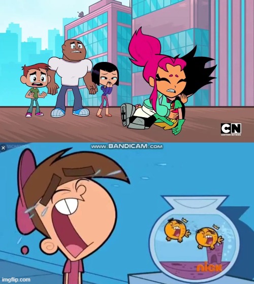 Timmy Turner, Cosmo, And Wanda Cry At Robin's Death | image tagged in character cries at robin's death,teen titans,teen titans go,robin,fairly oddparents,the fairly odd parents | made w/ Imgflip meme maker