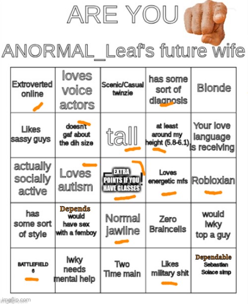 Might as well do this | Depends; Dependable | image tagged in anormal_leaf's wife bingo | made w/ Imgflip meme maker