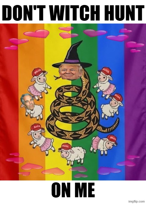 DON'T WITCH HUNT ON ME | DON'T WITCH HUNT; ON ME | image tagged in trump,jeffrey epstein,epstein,lgbtq,maga,make america great again | made w/ Imgflip meme maker
