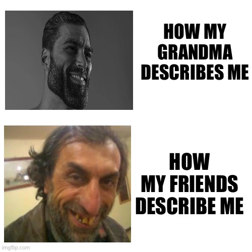 Grandma is the only one who truly loves me… | HOW MY GRANDMA DESCRIBES ME; HOW MY FRIENDS DESCRIBE ME | image tagged in memes,meme,relateable,relatable memes,funny | made w/ Imgflip meme maker