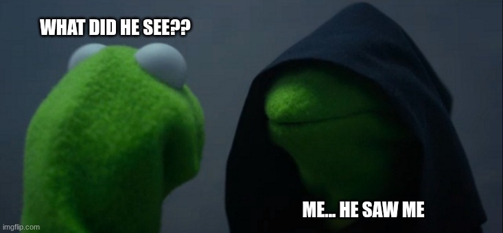 WHAT DID HE SEE?? ME... HE SAW ME | image tagged in memes,evil kermit | made w/ Imgflip meme maker