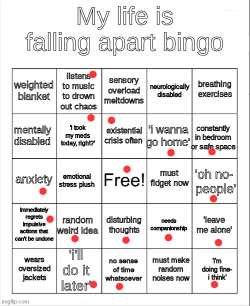 my life is falling apart bingo | image tagged in my life is falling apart bingo | made w/ Imgflip meme maker
