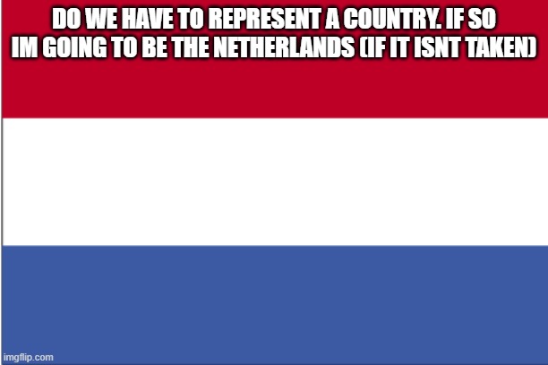 hello everyone | DO WE HAVE TO REPRESENT A COUNTRY. IF SO IM GOING TO BE THE NETHERLANDS (IF IT ISNT TAKEN) | image tagged in netherlands | made w/ Imgflip meme maker