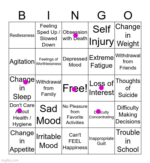 I don't have a depression but I did it for fun anyways | image tagged in depression bingo 1 | made w/ Imgflip meme maker