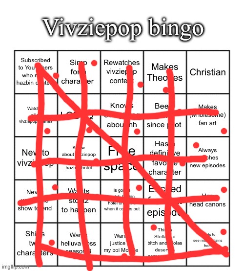 Vivziepop bingo | image tagged in vivziepop bingo | made w/ Imgflip meme maker