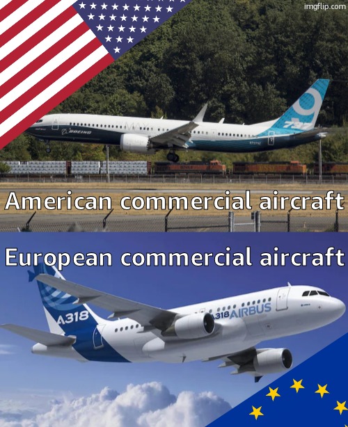 if its boeing im not going | American commercial aircraft; European commercial aircraft | image tagged in boeing 737 max 8,a318 | made w/ Imgflip meme maker