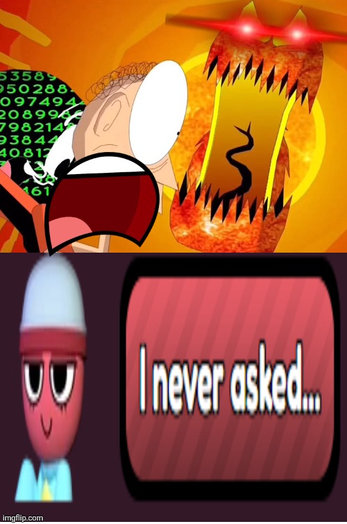 Ruined an ugly fill-in meme! | image tagged in who scared by virusaurus rex,dandy's world,gigi never asked,deviantart | made w/ Imgflip meme maker