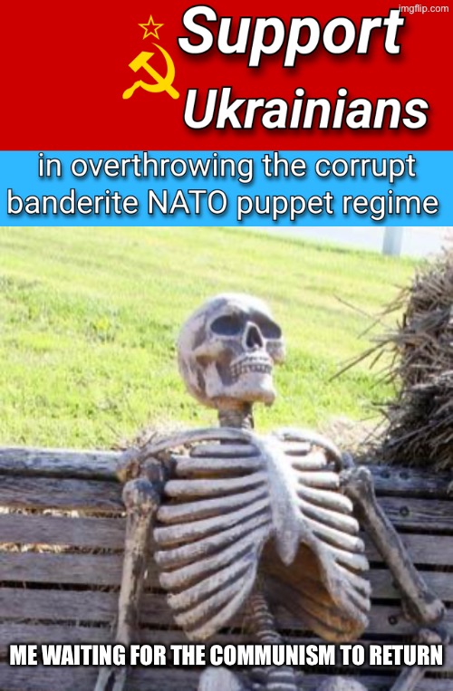 You ain’t getting it back. Soviet Union can’t be revived, it’s nearly impossible | ME WAITING FOR THE COMMUNISM TO RETURN | image tagged in memes,waiting skeleton,ukraine,communism,communists,ukrainian | made w/ Imgflip meme maker