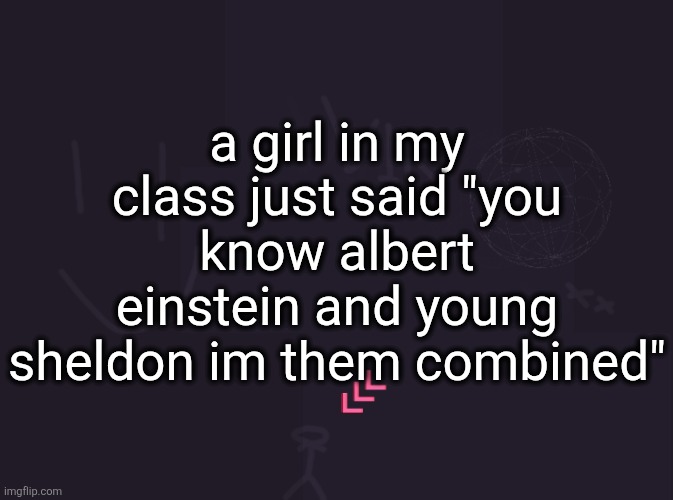 vik's image | a girl in my class just said "you know albert einstein and young sheldon im them combined" | image tagged in vik's image | made w/ Imgflip meme maker