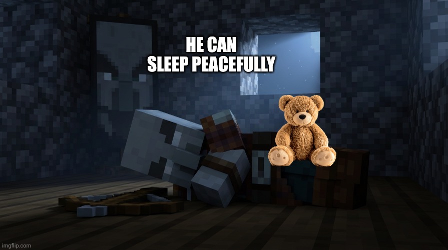 Pillager That Is An Illager Captain Sleeping | HE CAN SLEEP PEACEFULLY | image tagged in pillager that is an illager captain sleeping | made w/ Imgflip meme maker