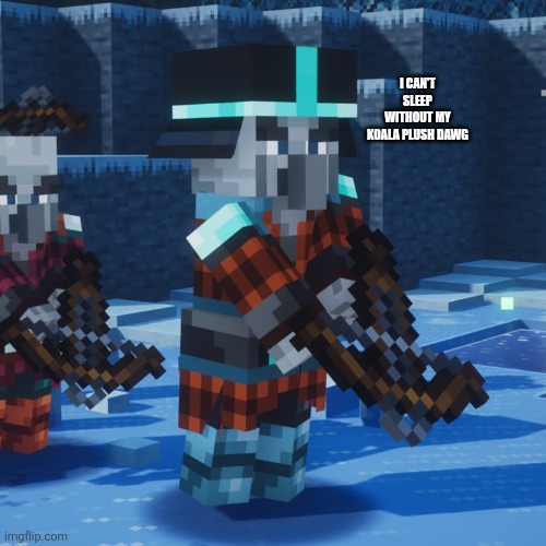 Minecraft Dungeons Pillagers | I CAN'T SLEEP WITHOUT MY KOALA PLUSH DAWG | image tagged in minecraft dungeons pillagers | made w/ Imgflip meme maker