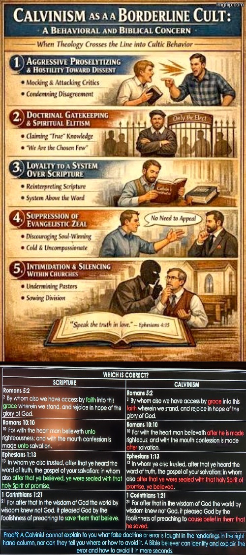 Borderline Calvinist Cult | image tagged in calvinism,calvinist memes,reformed theology,anti calvinism,cult,the bible | made w/ Imgflip meme maker
