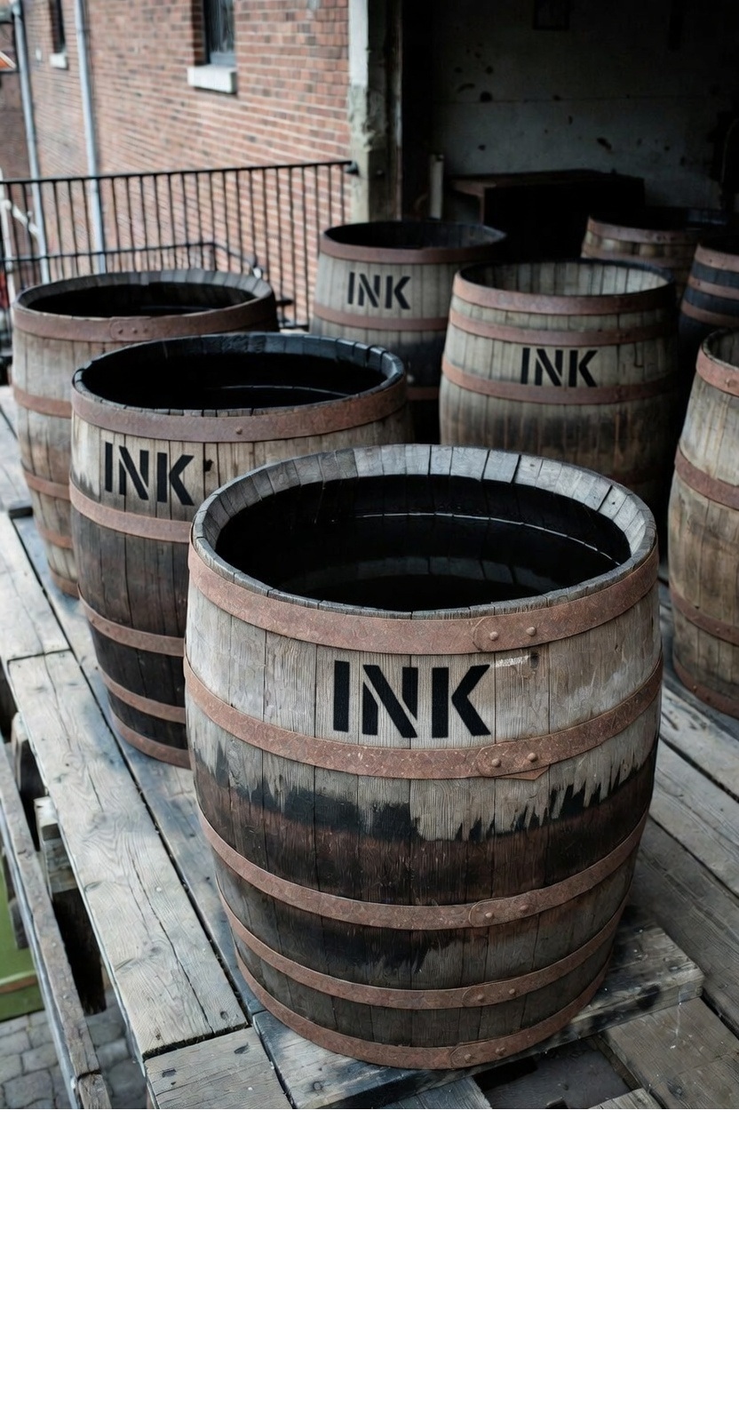 High Quality Ink barrels on a loading dock Blank Meme Template