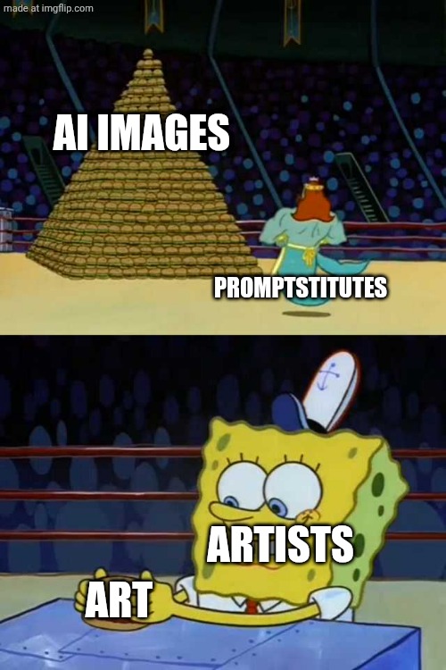 King Neptune vs Spongebob | AI IMAGES; PROMPTSTITUTES; ARTISTS; ART | image tagged in king neptune vs spongebob,ai | made w/ Imgflip meme maker