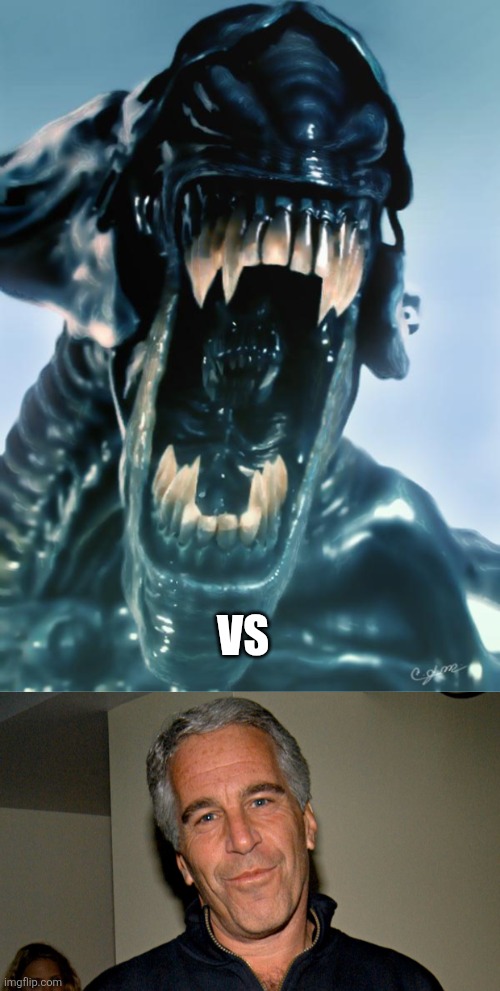 VS | image tagged in alien,jeffrey epstein | made w/ Imgflip meme maker