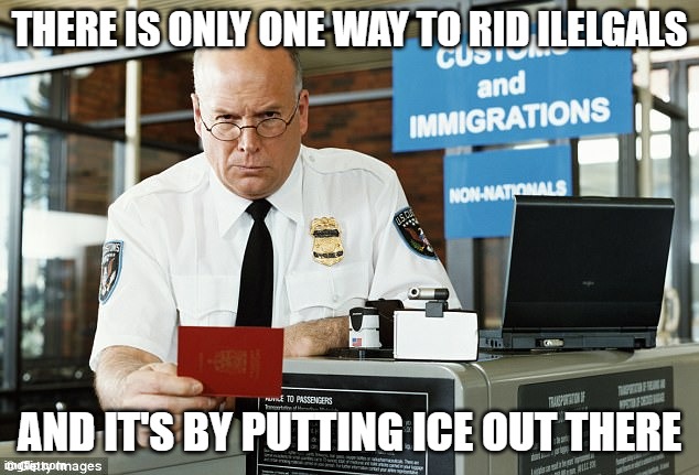THERE IS ONLY ONE WAY TO RID ILELGALS AND IT'S BY PUTTING ICE OUT THERE | image tagged in customs and immigration officer | made w/ Imgflip meme maker