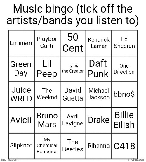 man i suck at this bingo | image tagged in music bingo | made w/ Imgflip meme maker