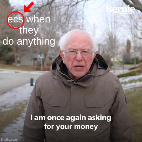 Bernie I Am Once Again Asking For Your Support Meme | ecs when they do anything; for your money | image tagged in memes,bernie i am once again asking for your support | made w/ Imgflip meme maker