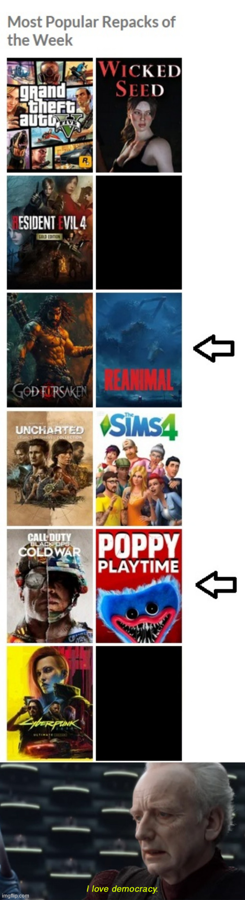 image tagged in i love democracy,memes,gaming,poppy playtime,reanimal | made w/ Imgflip meme maker