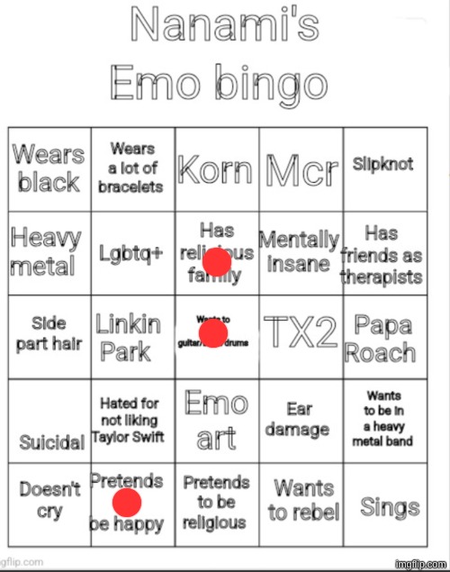 hey look I'm not emo | image tagged in nanami's emo bingo | made w/ Imgflip meme maker