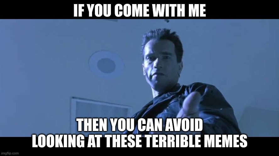 come with me if you want to live | IF YOU COME WITH ME; THEN YOU CAN AVOID LOOKING AT THESE TERRIBLE MEMES | image tagged in come with me if you want to live | made w/ Imgflip meme maker
