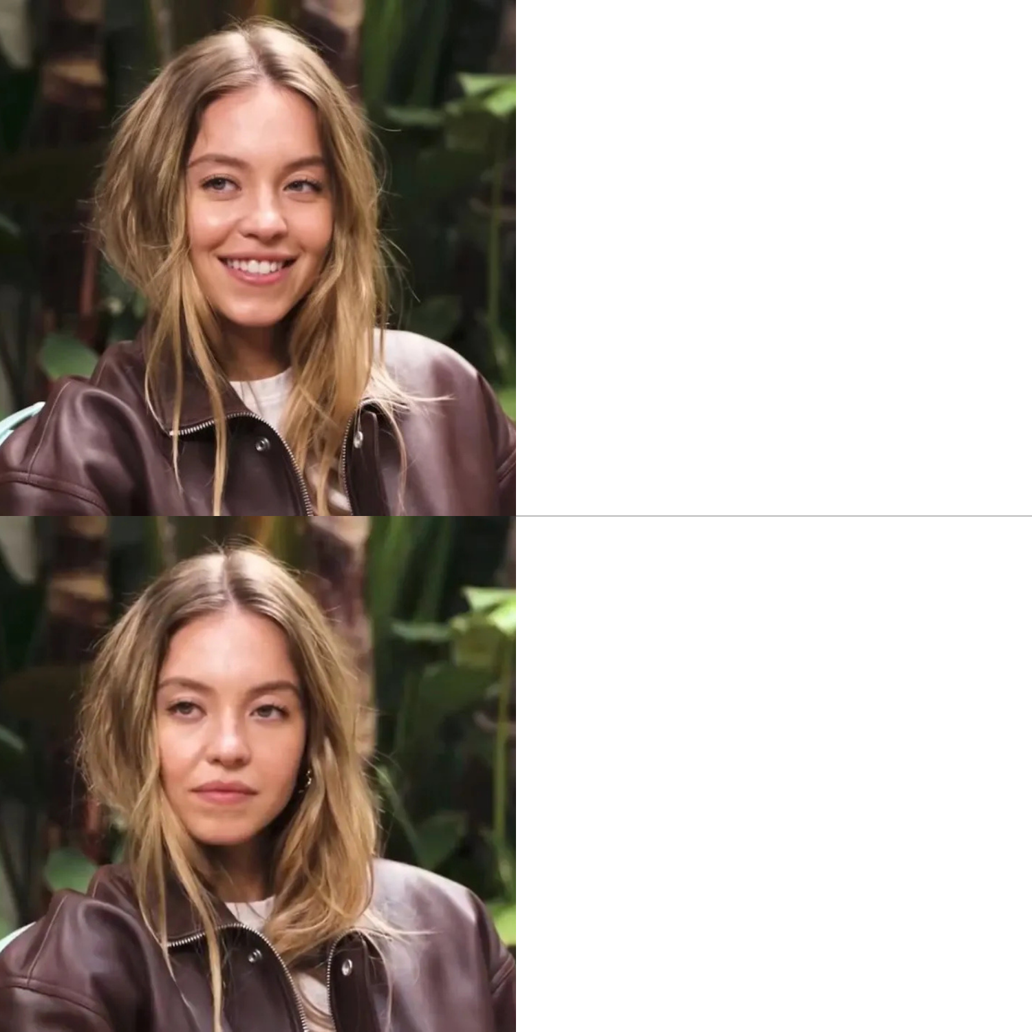 Sydney Sweeney Smiling then Superior Blank Meme Template