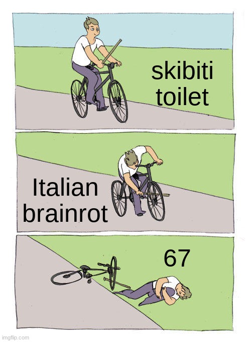 it killed me | skibiti toilet; Italian brainrot; 67 | image tagged in memes,bike fall | made w/ Imgflip meme maker