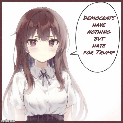 Anime Girl | Democrats have nothing but hate for Trump | image tagged in democrats,hate trump,democras hate trump,democrats are dispicable | made w/ Imgflip meme maker