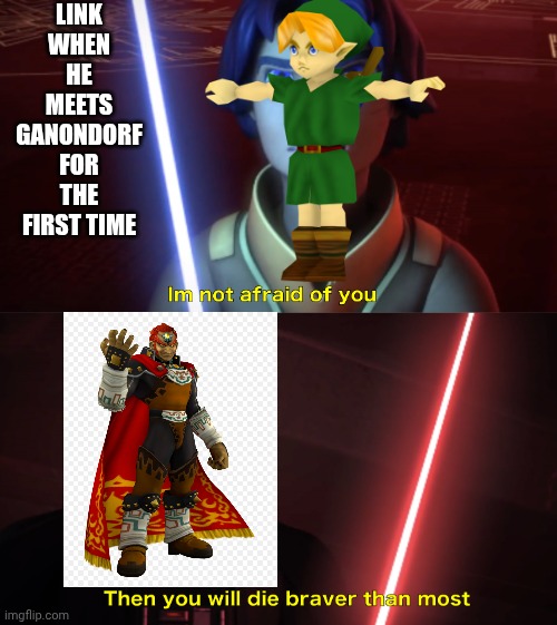 HYAHHH | LINK WHEN HE MEETS GANONDORF FOR THE FIRST TIME | image tagged in im not afraid of you | made w/ Imgflip meme maker