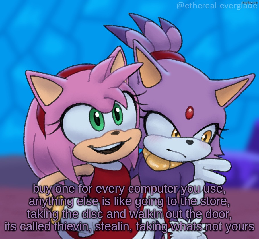 yuri central | buy one for every computer you use, anything else is like going to the store, taking the disc and walkin out the door, its called thievin, stealin, taking whats not yours | image tagged in yuri central | made w/ Imgflip meme maker