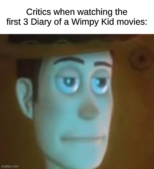 Not All Movies Have to Be the Next Citizen Kane or Apocalypse Now | Critics when watching the first 3 Diary of a Wimpy Kid movies: | image tagged in disappointed woody,memes,movies,diary of a wimpy kid | made w/ Imgflip meme maker