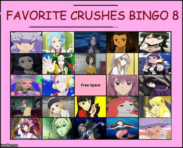 favorite crushes bingo 8 | FAVORITE CRUSHES BINGO 8 | image tagged in crushes bingo 8,anime,persona,the little mermaid,merpeople,bingo | made w/ Imgflip meme maker