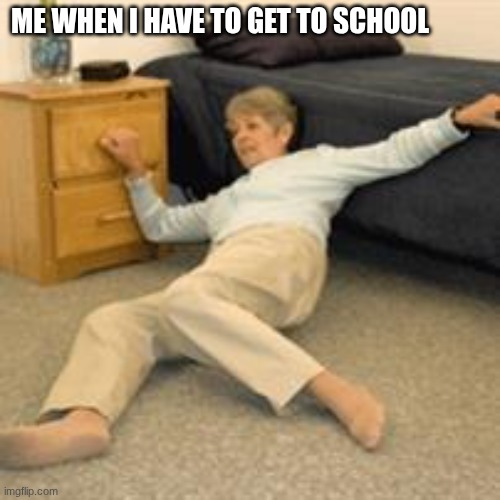 Old lady falling | ME WHEN I HAVE TO GET TO SCHOOL | image tagged in old lady falling | made w/ Imgflip meme maker