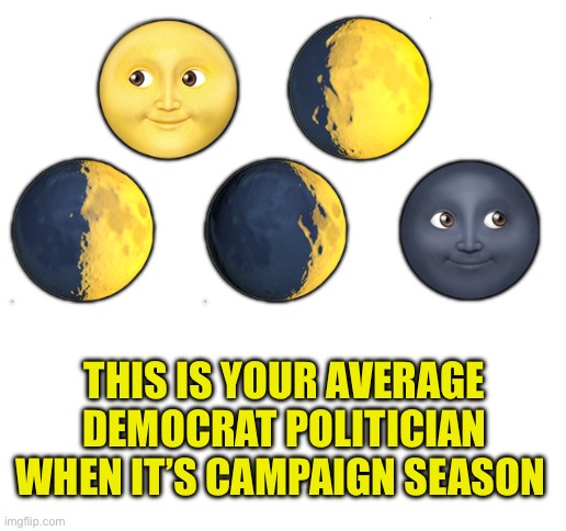 Blank White Template | 🌝  🌔  🌓  🌒  🌚; THIS IS YOUR AVERAGE DEMOCRAT POLITICIAN WHEN IT’S CAMPAIGN SEASON | image tagged in blank white template | made w/ Imgflip meme maker