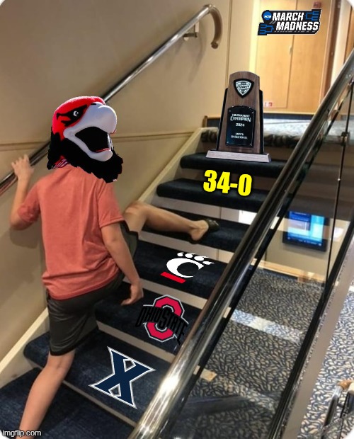 Miami Ohio Basketball meme | 34-0 | image tagged in skipping steps,memes,ohio,sports,basketball,nba memes | made w/ Imgflip meme maker
