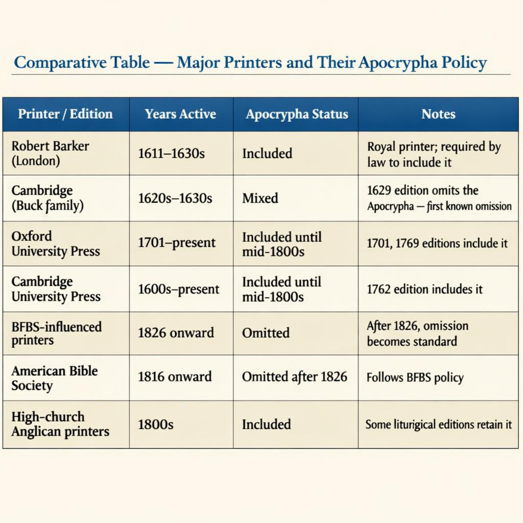 2. Comparative Table — Major Printers and Their Apocrypha Policy Blank Meme Template