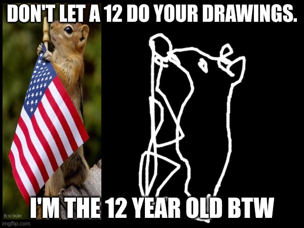 I suck at drawing | DON'T LET A 12 DO YOUR DRAWINGS. I'M THE 12 YEAR OLD BTW | image tagged in smirk | made w/ Imgflip meme maker